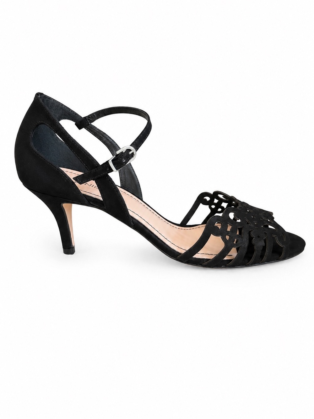 Klub Nico Adena Black Leather Laser Cut Ankle Strap Heels Size 9